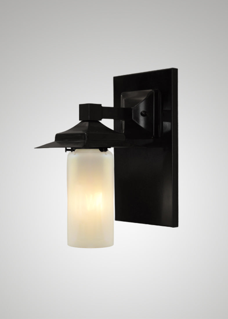 Prairie Glass Opal Optic Black Oak Classic Exterior Sconce