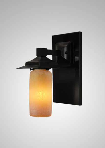 Prairie Glass Spotted Cylinder Black Oak Classic Exterior Sconce