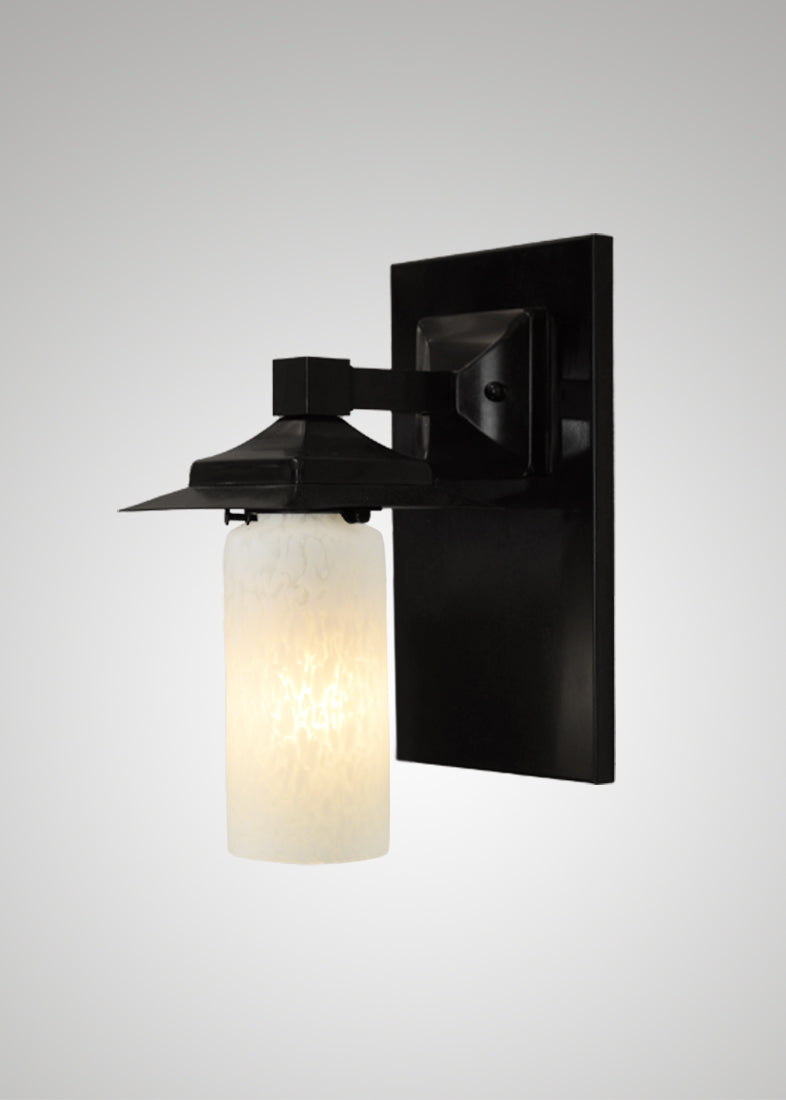 Prairie Glass Spotted Cylinder Black Oak Classic Exterior Sconce